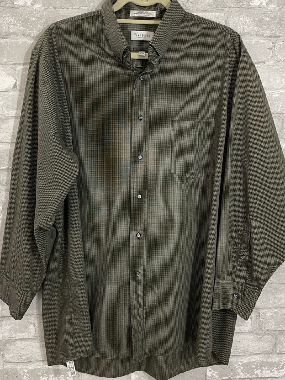 Van Heusen Olive Button-Down Shirt with Subtle Check
